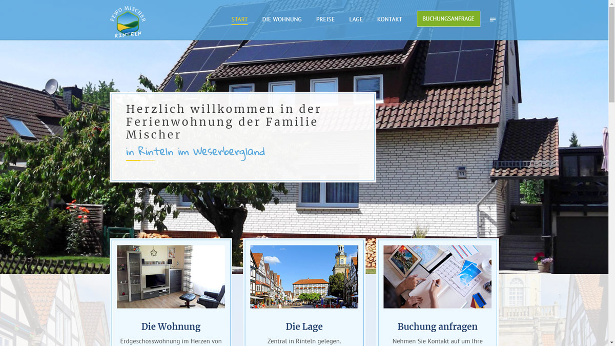 Screenshot Internetseite fewo-rinteln-mischer.de