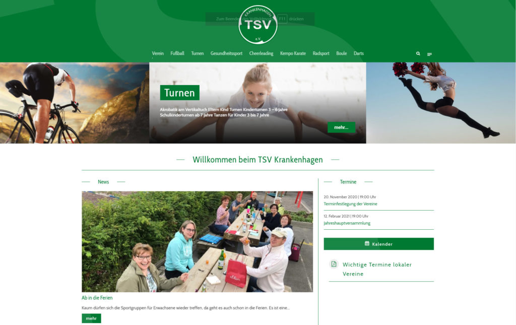 Screenshot Webseite TSV Krankenhagen